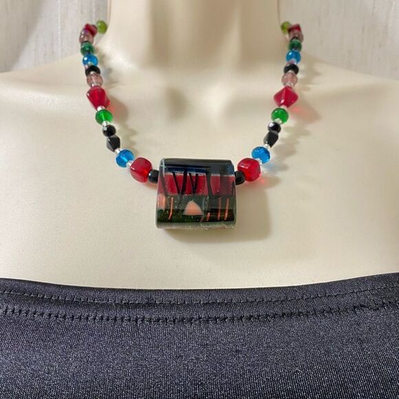 Dichroic fused glass & bead necklace - Picture 1 of 2